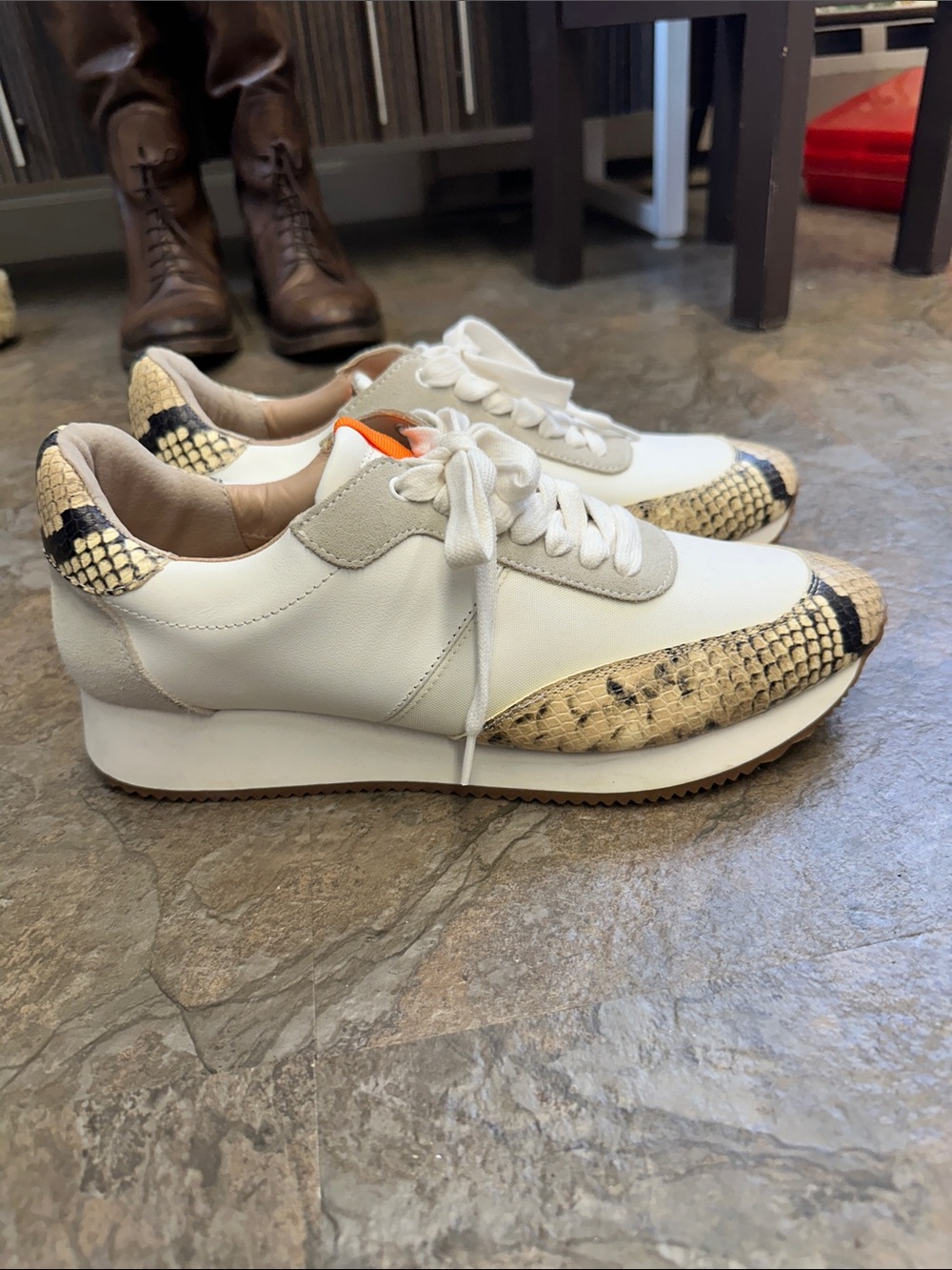 Banana Republic White Sneakers with Snake-Print Accents